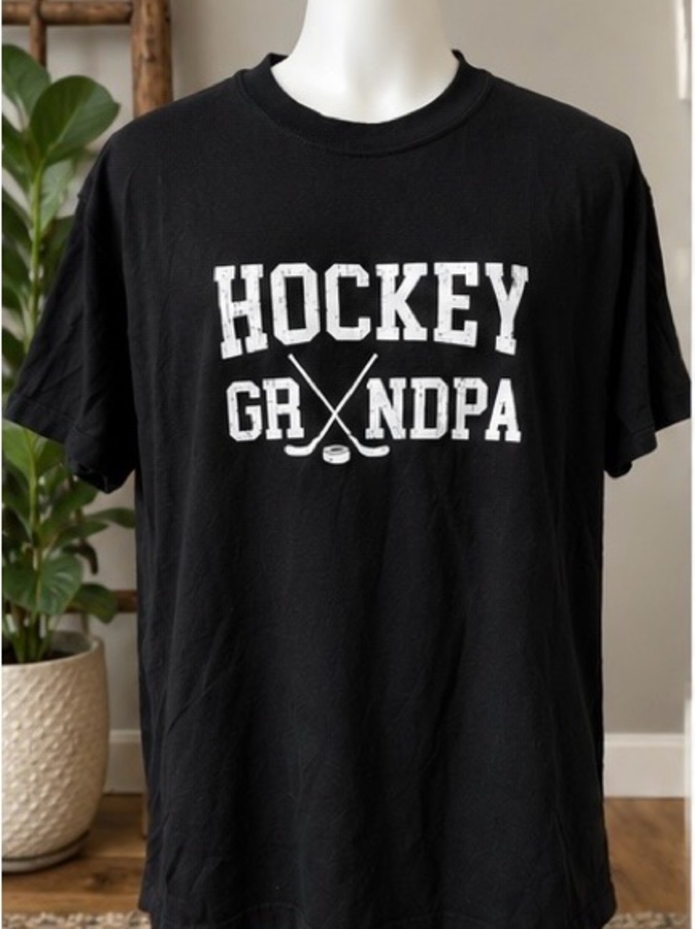 Hockey Grandpa Graphic T-Shirt Black Men’s XL 100% Cotton